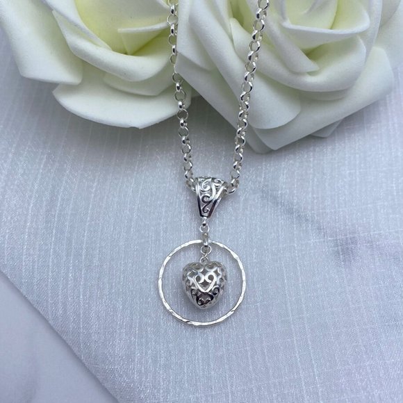 Heart Necklace Sterling Silver Filigree Heart Gift For Friend Gift For Her - Picture 3 of 6